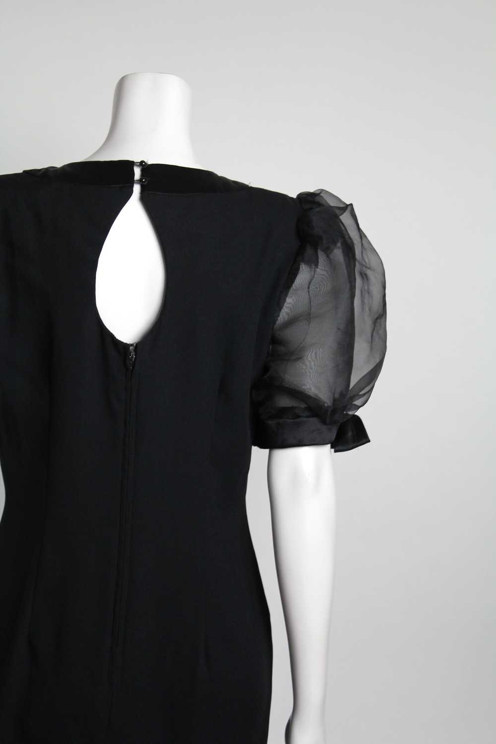 1980s Semi Sheer Puff Sleeve Little Black Dress - image 10