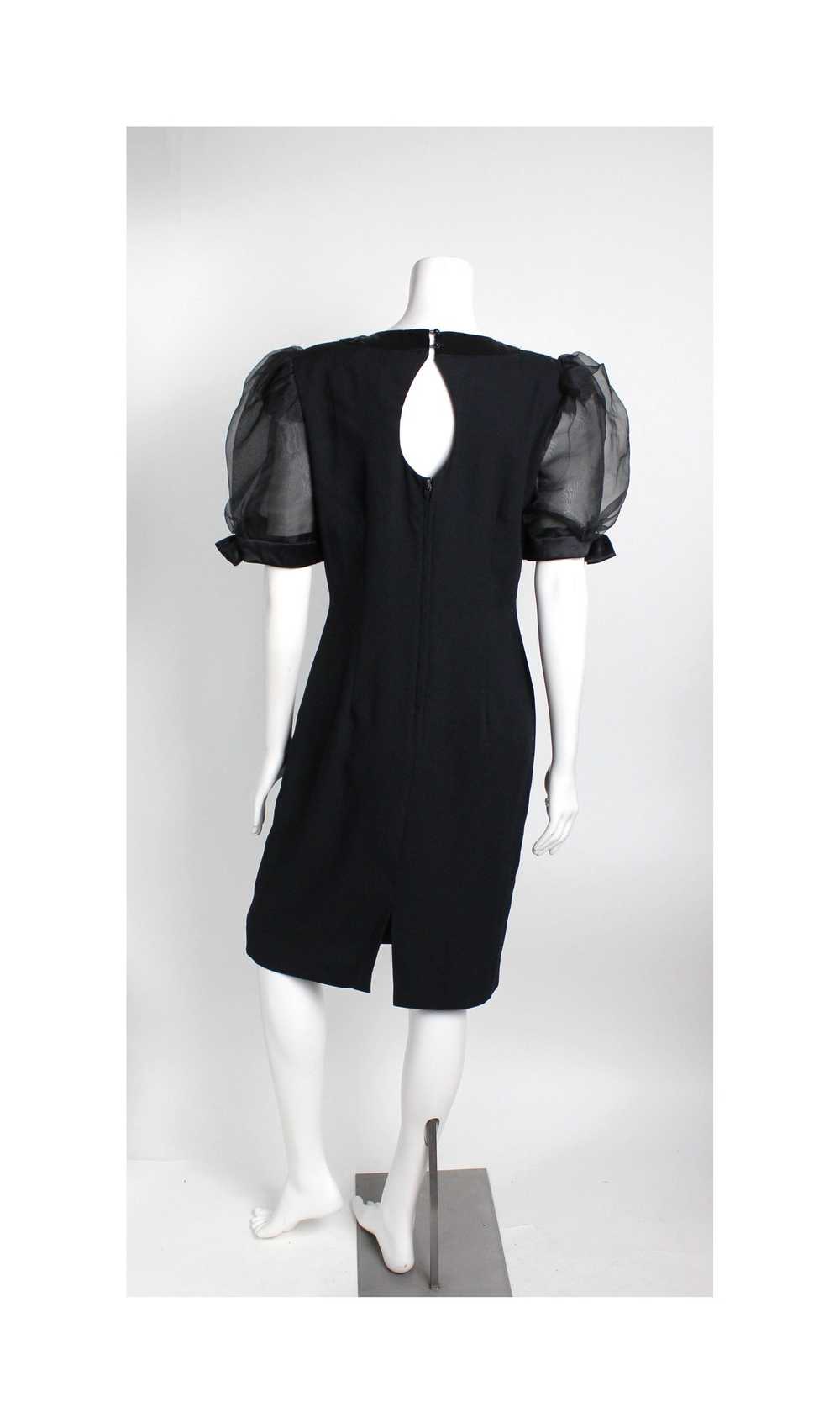 1980s Semi Sheer Puff Sleeve Little Black Dress - image 11