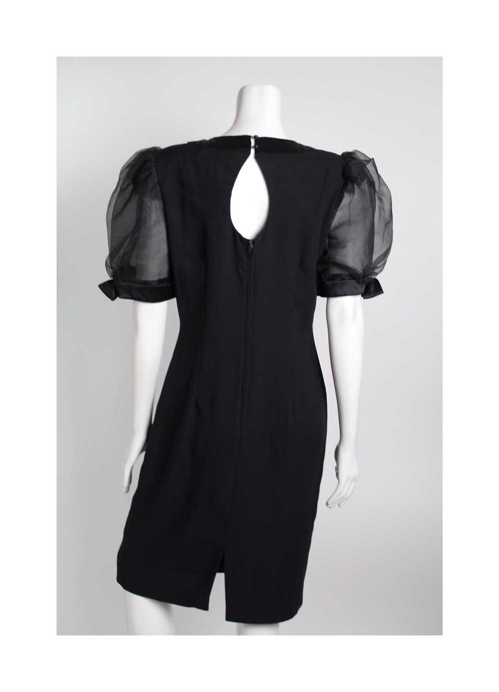 1980s Semi Sheer Puff Sleeve Little Black Dress - image 12