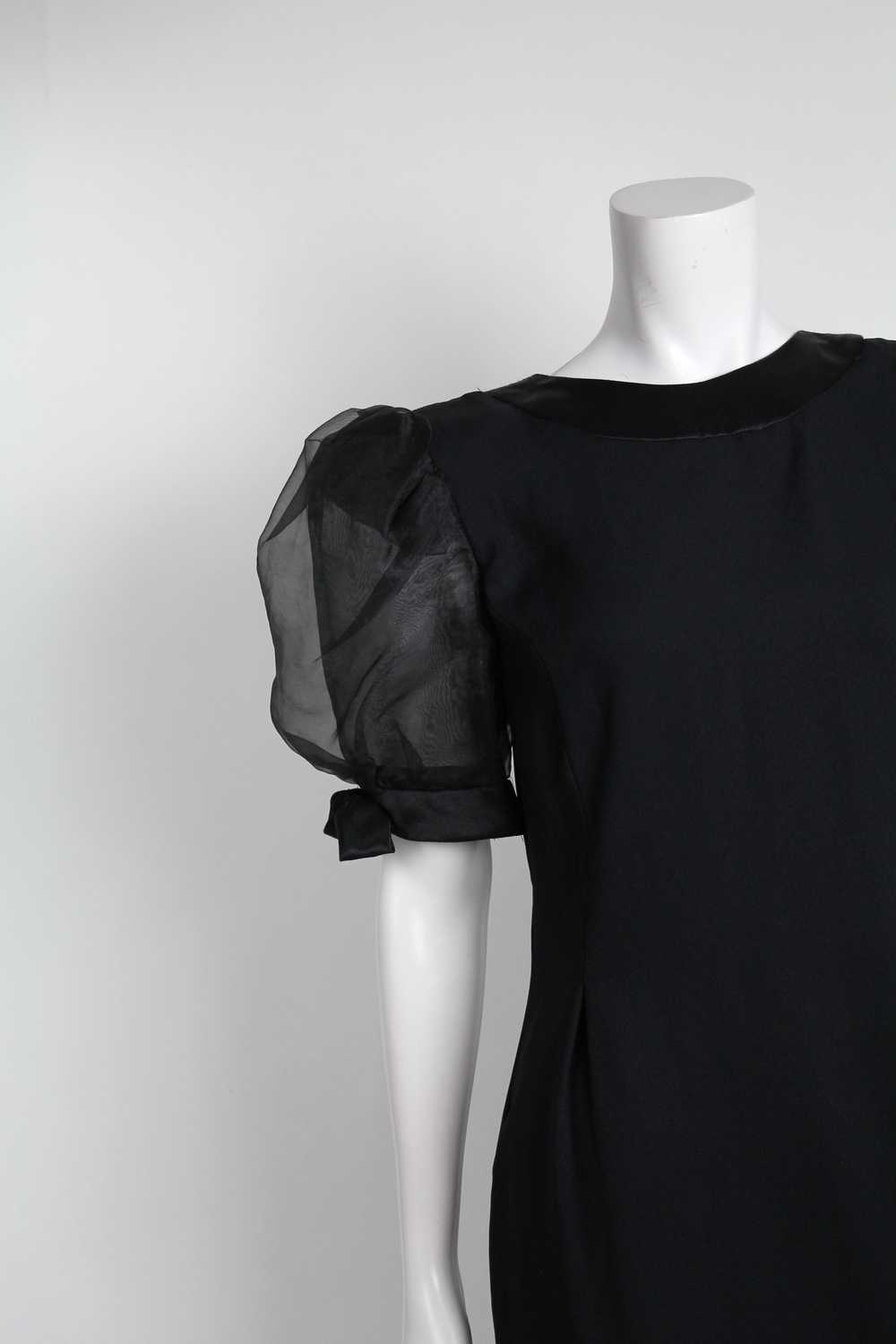 1980s Semi Sheer Puff Sleeve Little Black Dress - image 1