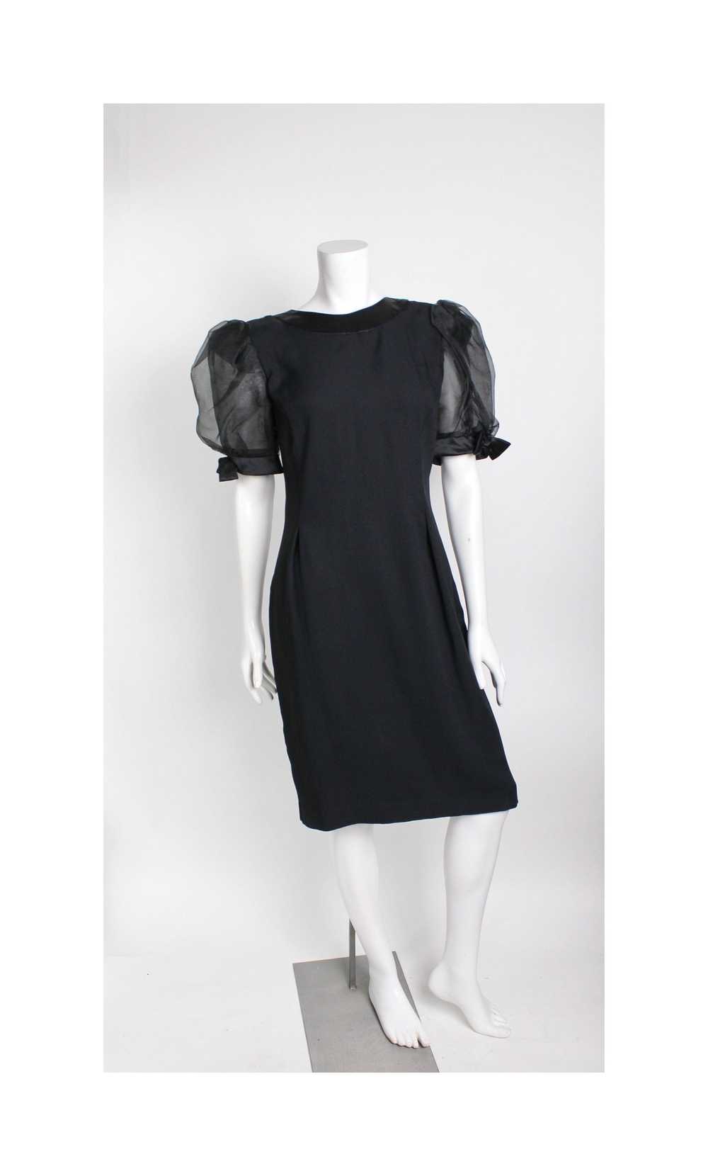 1980s Semi Sheer Puff Sleeve Little Black Dress - image 2