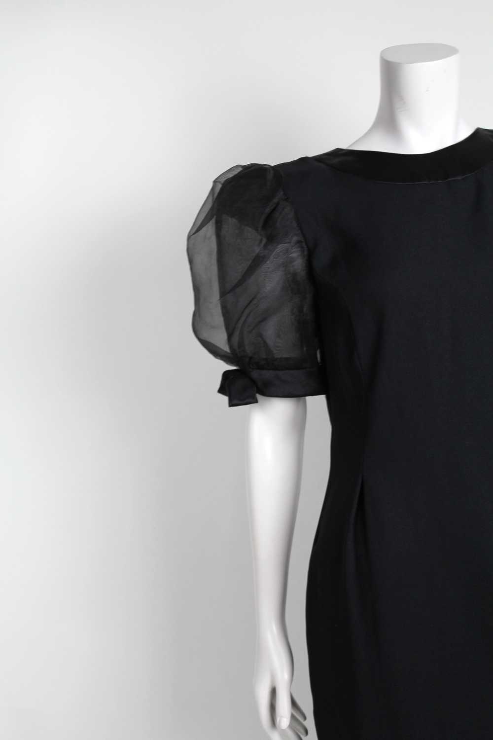 1980s Semi Sheer Puff Sleeve Little Black Dress - image 3