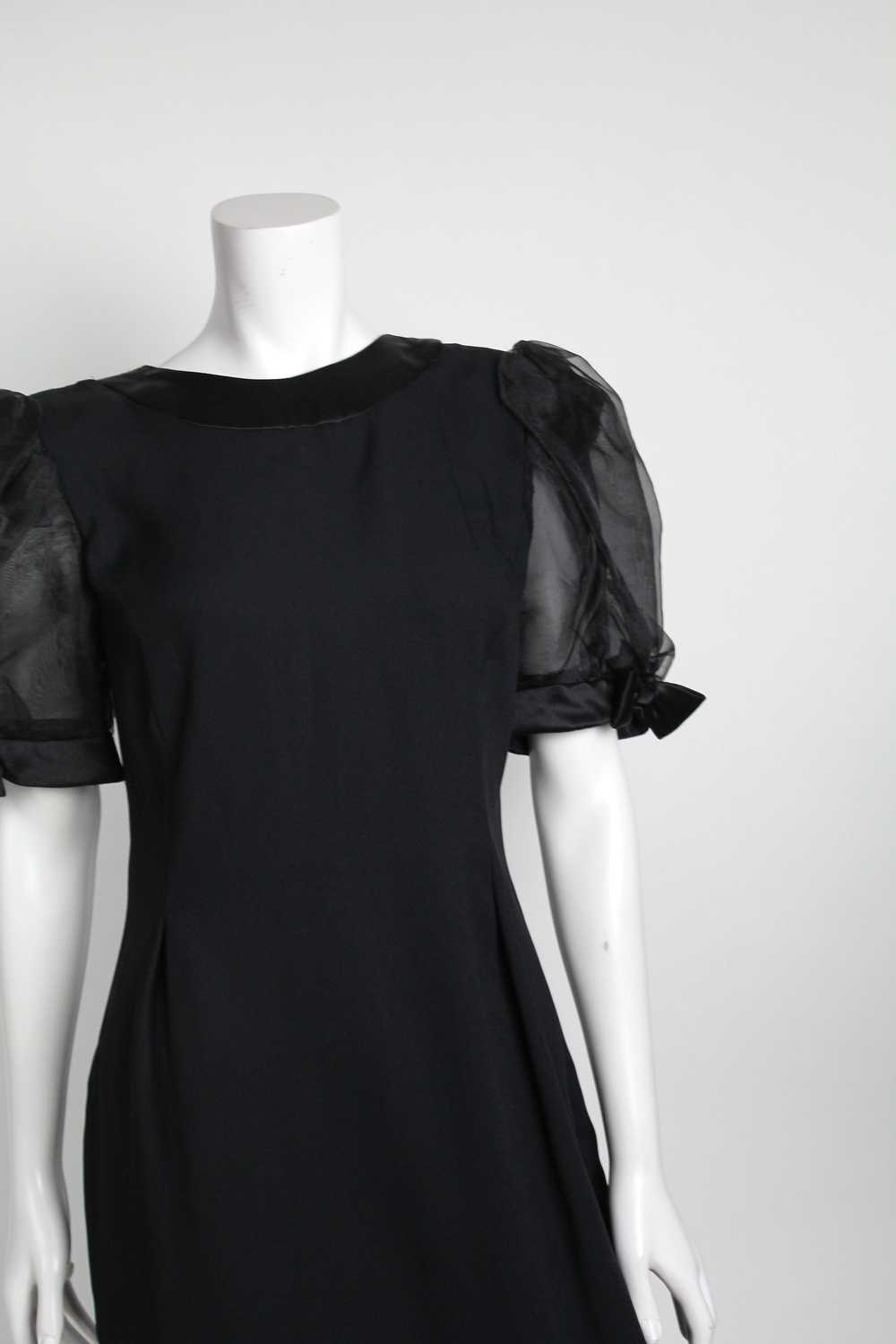 1980s Semi Sheer Puff Sleeve Little Black Dress - image 4