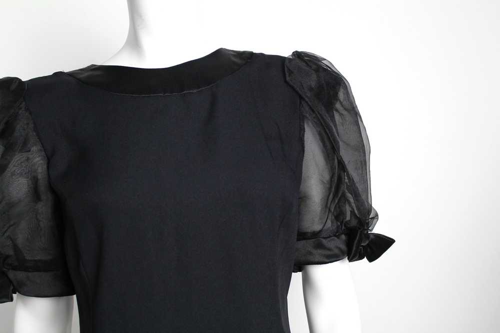 1980s Semi Sheer Puff Sleeve Little Black Dress - image 6