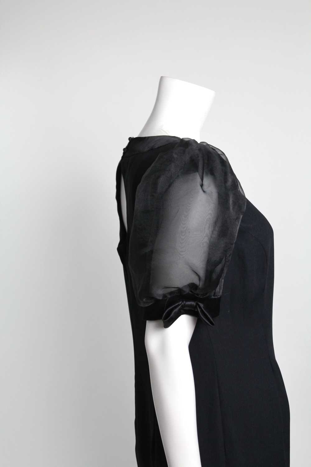 1980s Semi Sheer Puff Sleeve Little Black Dress - image 7