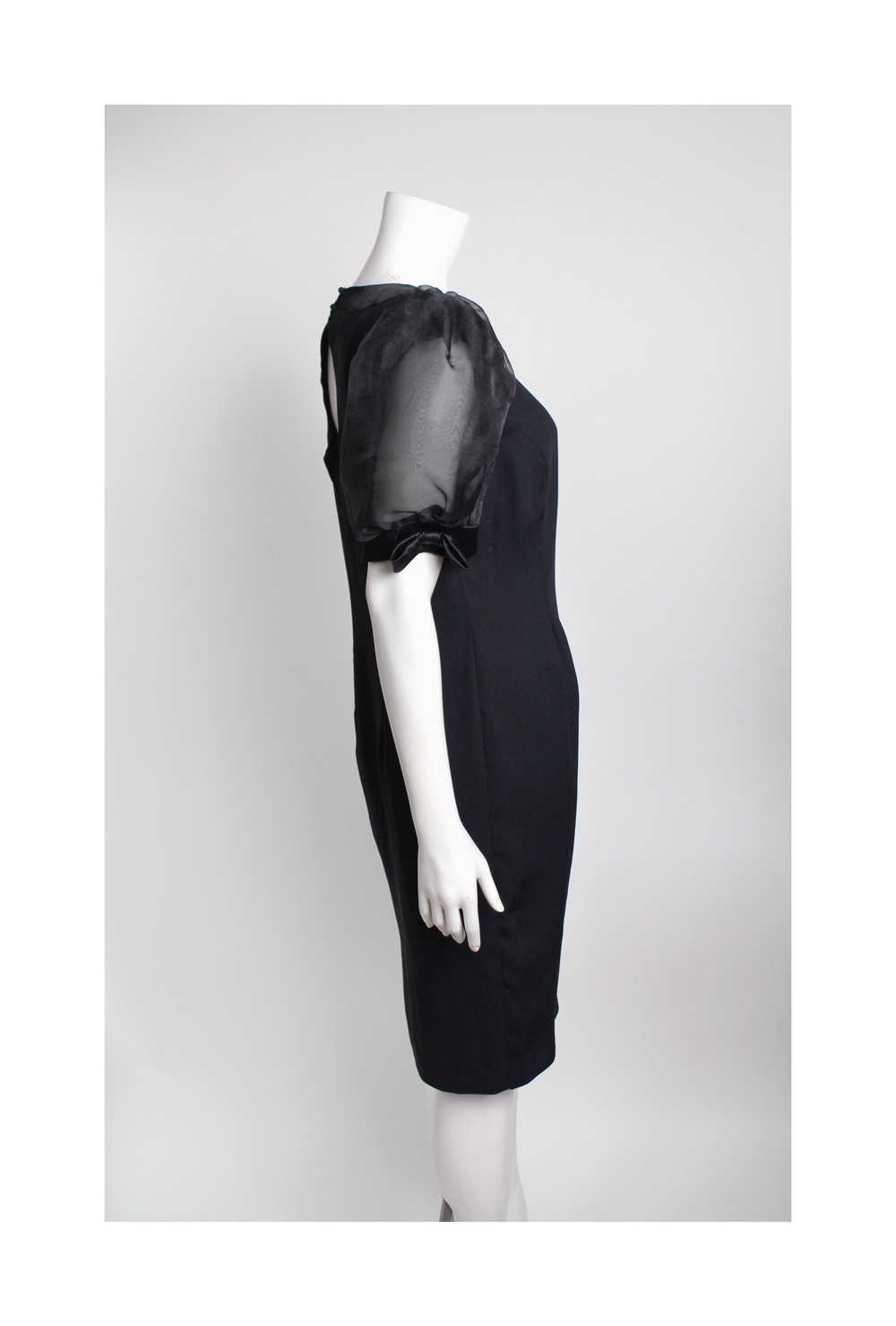 1980s Semi Sheer Puff Sleeve Little Black Dress - image 8