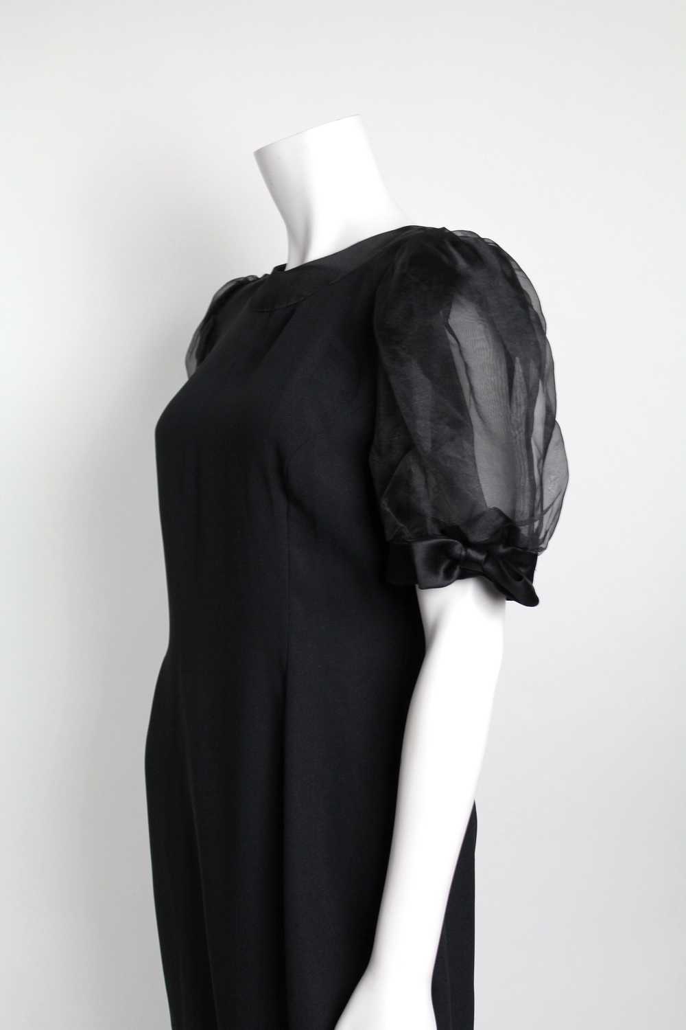 1980s Semi Sheer Puff Sleeve Little Black Dress - image 9