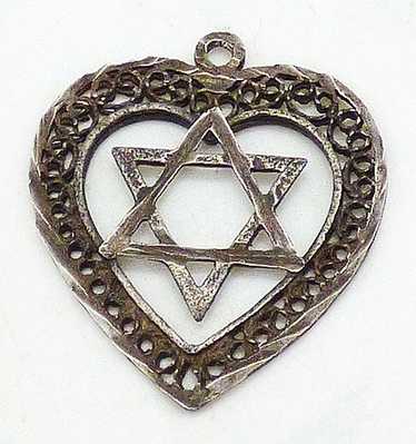 Israeli Silver Filigree Heart Star of David Pendan