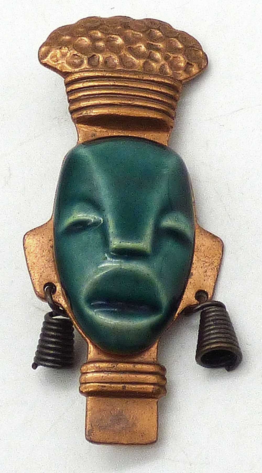 Elzac Copper Ceramic Mask Brooch - image 1