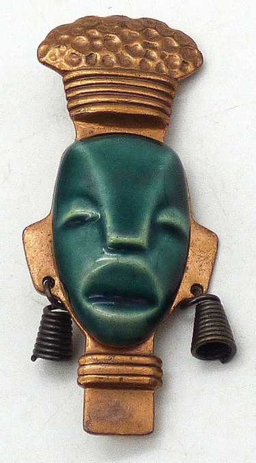 Elzac Copper Ceramic Mask Brooch - image 1