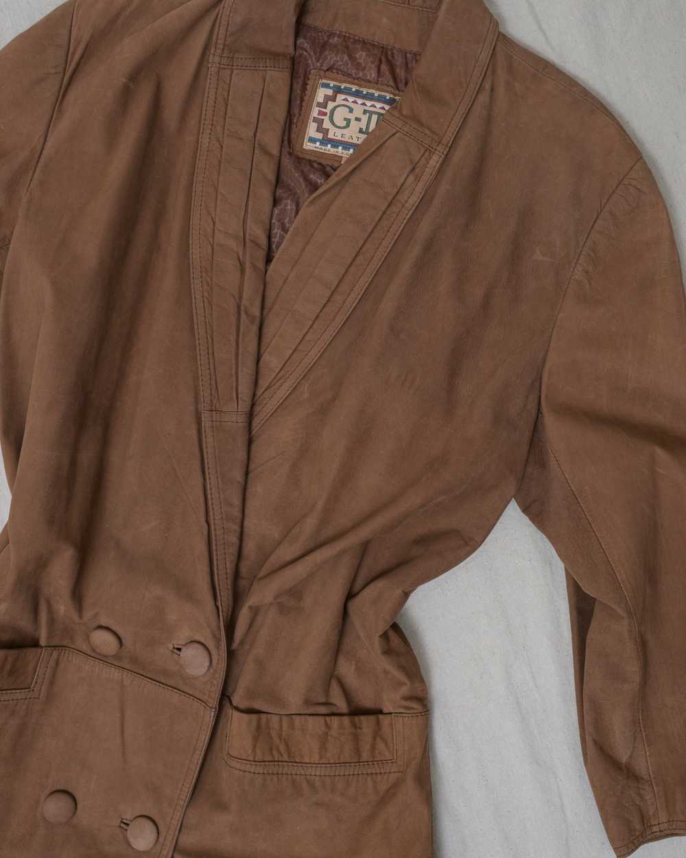 Vintage Tan Leather Coat (S/M) - image 5