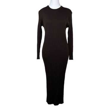 Marimekko Sweater Dress Midi Brown Ribbed Long Sl… - image 1