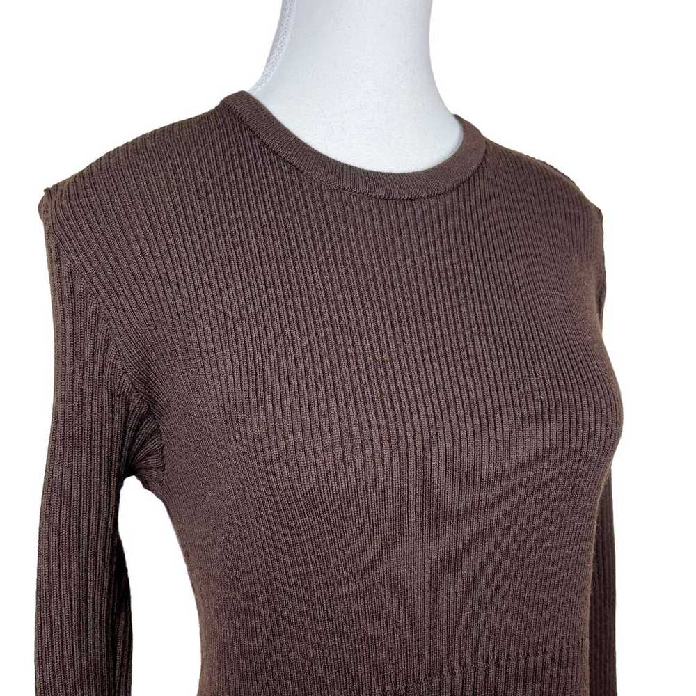 Marimekko Sweater Dress Midi Brown Ribbed Long Sl… - image 3