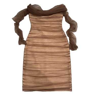Fashion Nova Small Mesh Brown Long Sleeve Dress N… - image 1