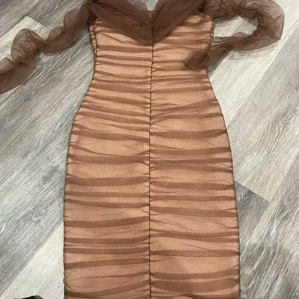Fashion Nova Small Mesh Brown Long Sleeve Dress N… - image 3