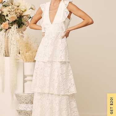 Molinetto White Lace Ruffled Tiered Sleeveless Max