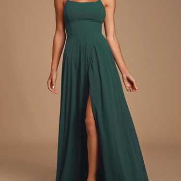 Dreamy Romance Forest Green Backless Maxi Dress - image 1