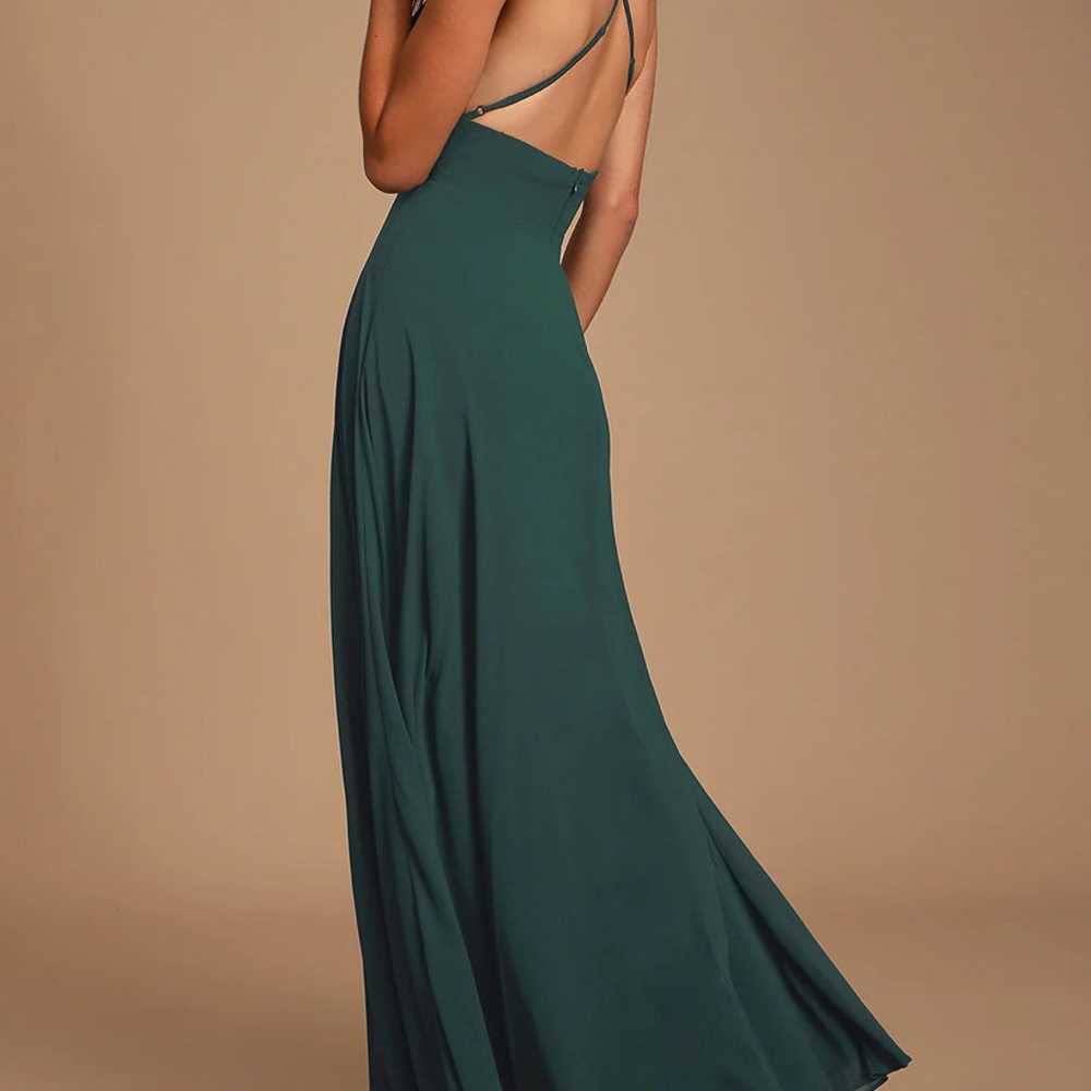 Dreamy Romance Forest Green Backless Maxi Dress - image 3