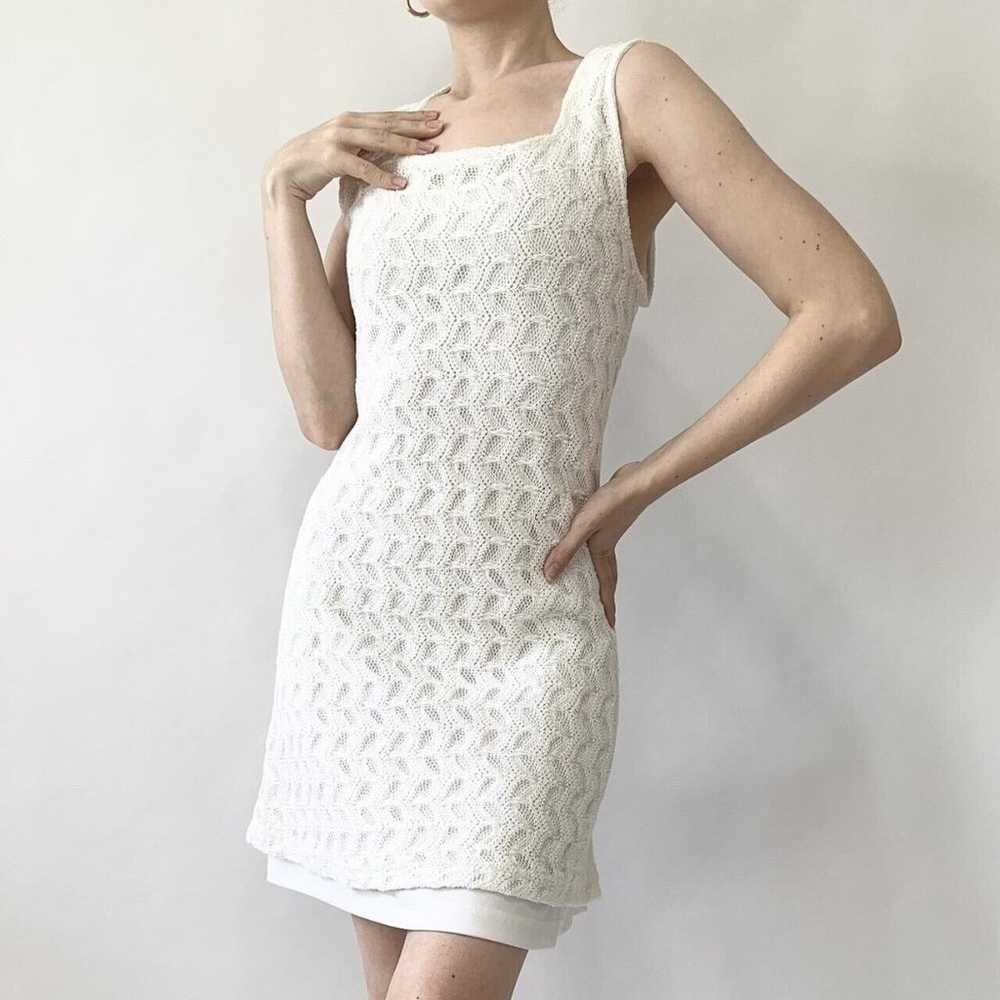 Vintage 1990s White Crochet Mod Mini Dress - image 2