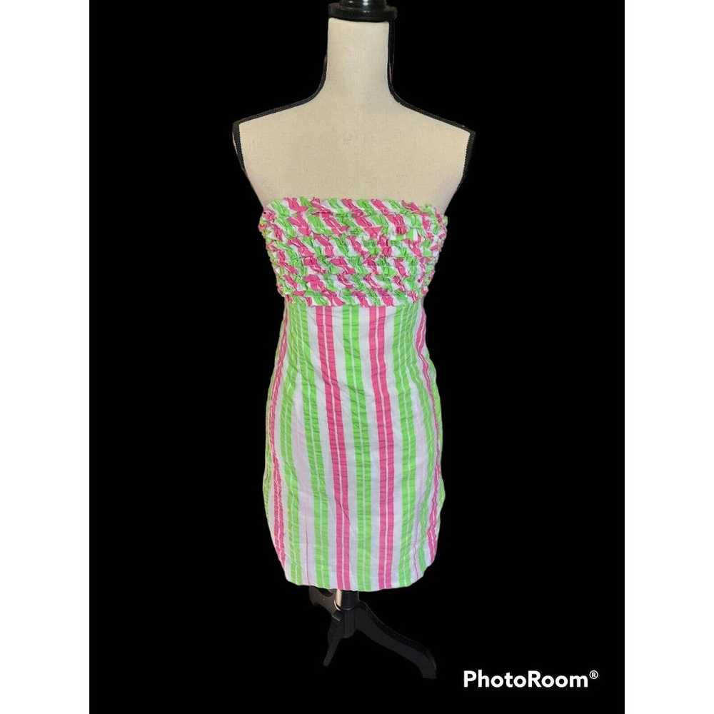 Lilly Pultizer Straples Mini Dress Pink Green Str… - image 1