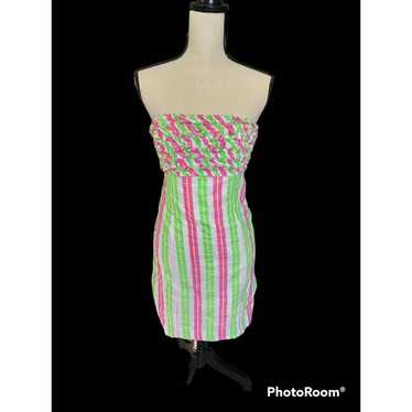 Lilly Pultizer Straples Mini Dress Pink Green Str… - image 1