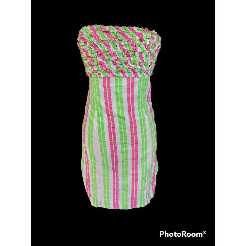 Lilly Pultizer Straples Mini Dress Pink Green Str… - image 3