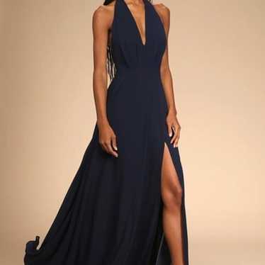 This Very Moment Navy Blue Halter Backless Maxi Dr