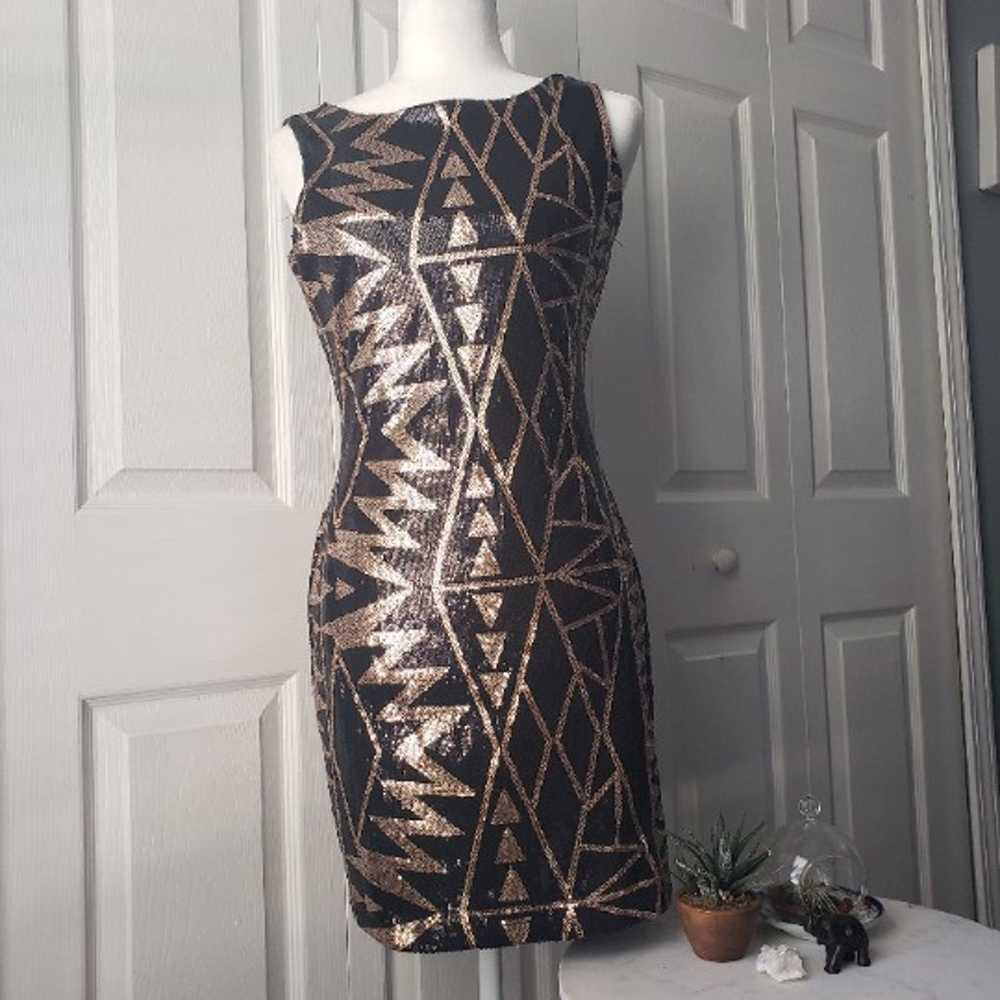 Black and Gold Geometric Sequin mini dress size m… - image 1
