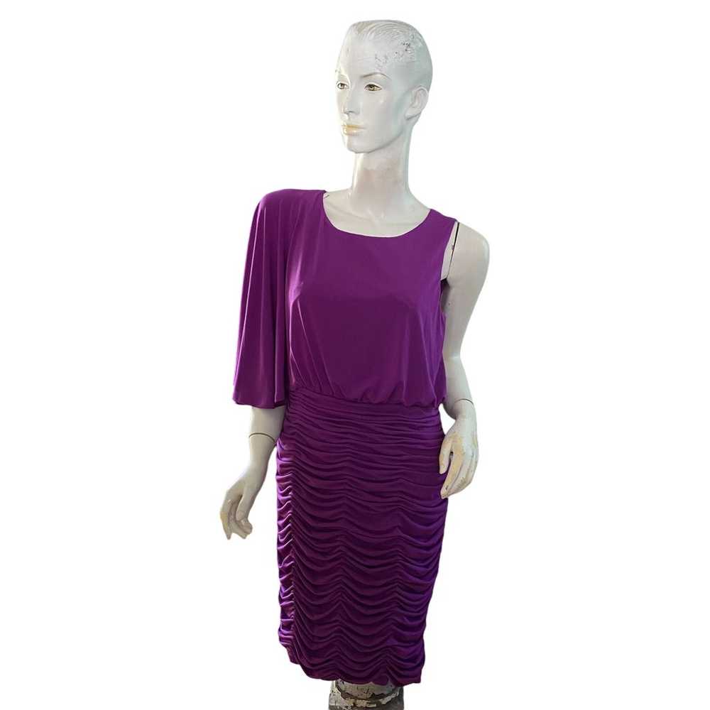 Tahari purple ruched stretch one sleeve dress M - image 2