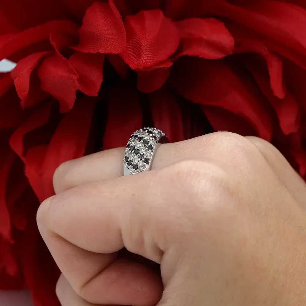 Black and White Diamond Band Ring 14K White Gold … - image 4