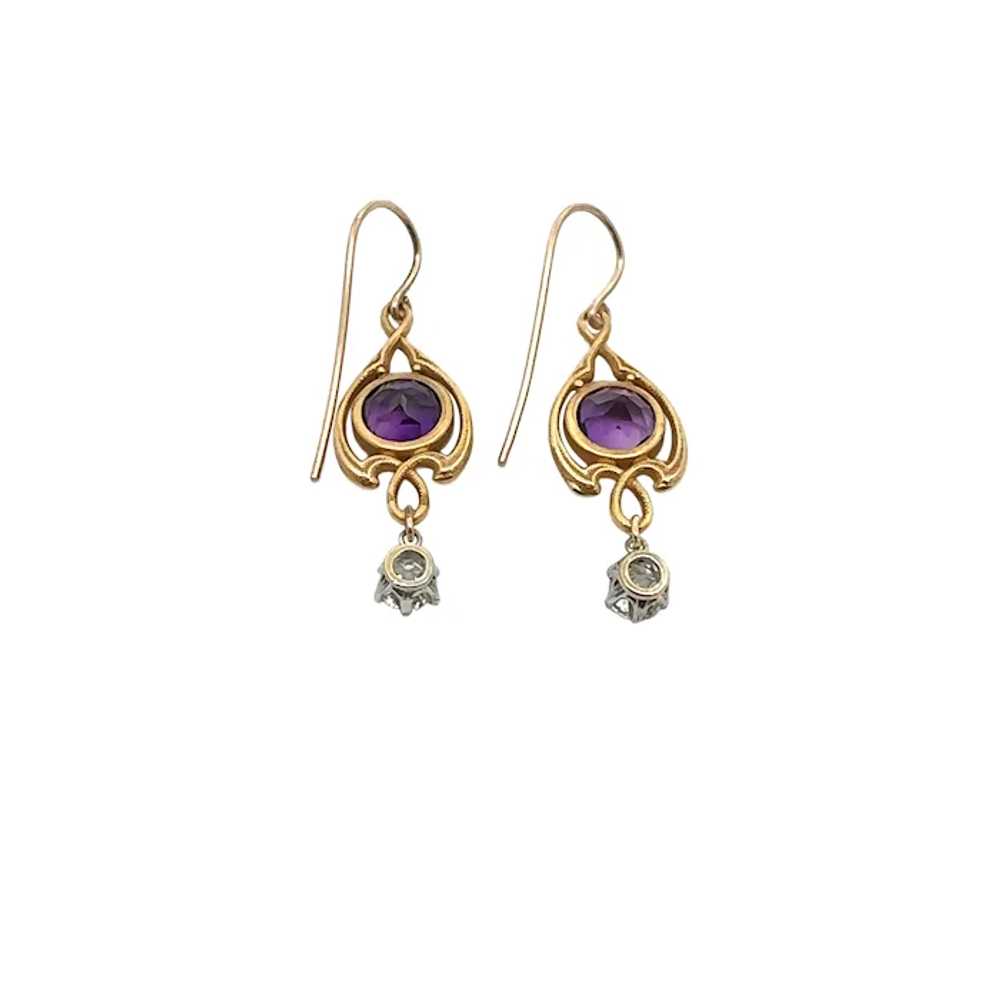 Art Nouveau 14K Yellow Gold and Platinum Amethyst… - image 2