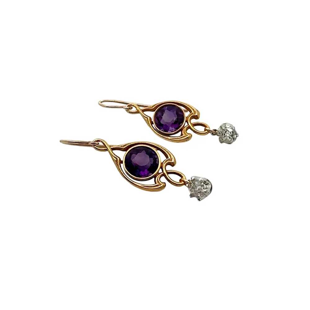 Art Nouveau 14K Yellow Gold and Platinum Amethyst… - image 3