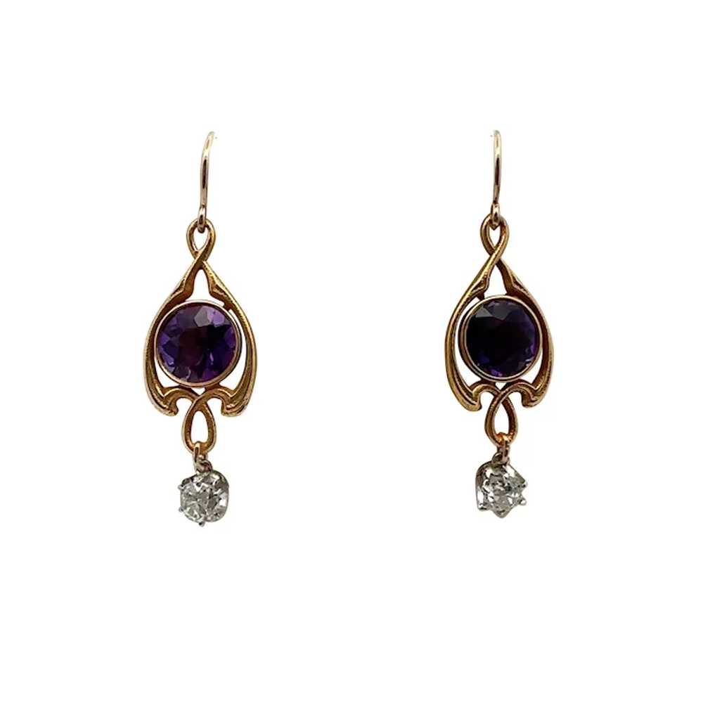 Art Nouveau 14K Yellow Gold and Platinum Amethyst… - image 4