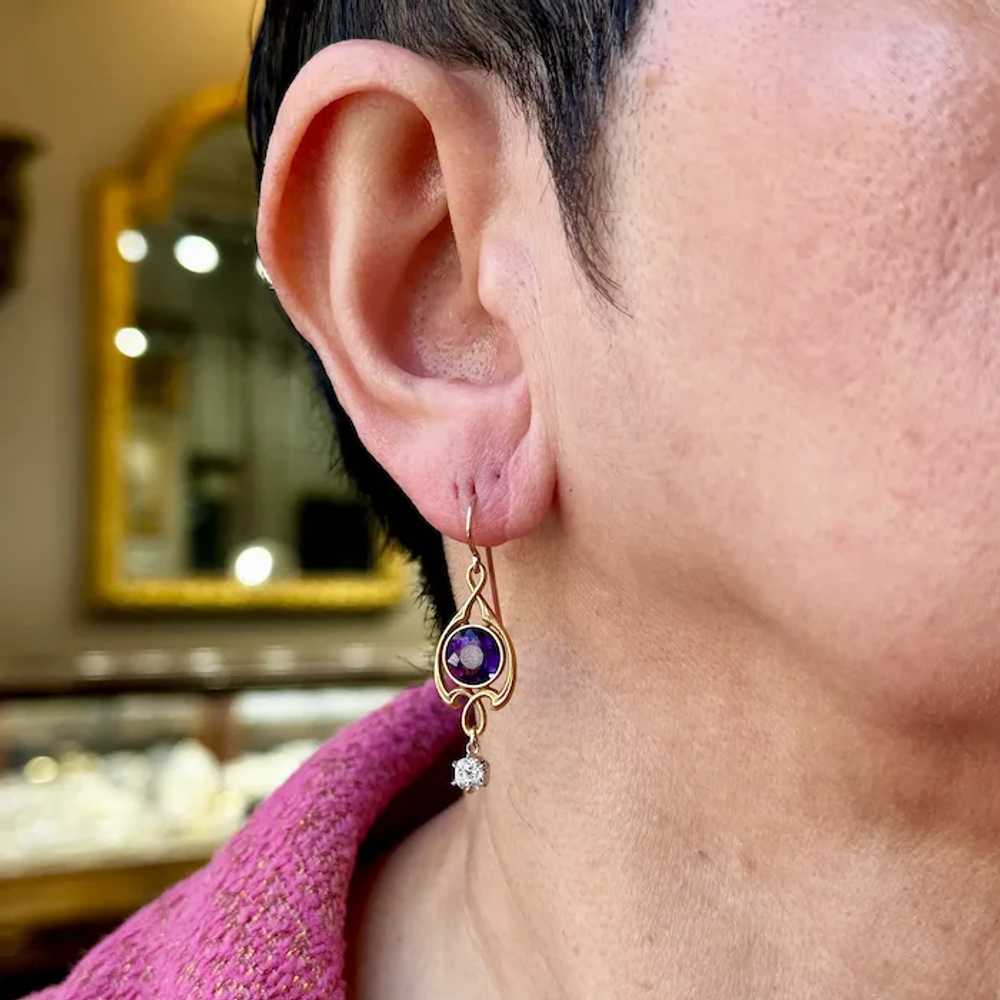 Art Nouveau 14K Yellow Gold and Platinum Amethyst… - image 5