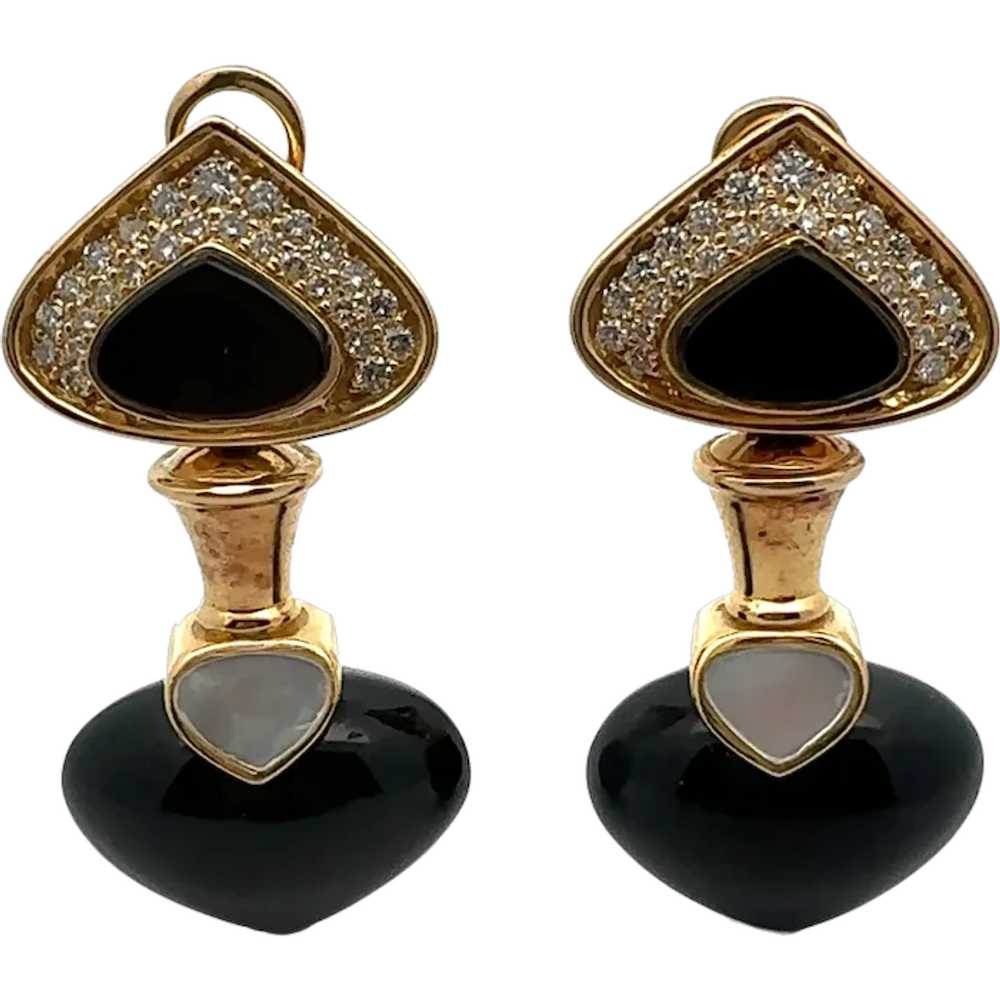 18K Yellow Gold Onyx, Diamond, and Mobe Pearl Ear… - image 1