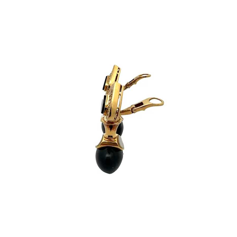 18K Yellow Gold Onyx, Diamond, and Mobe Pearl Ear… - image 2