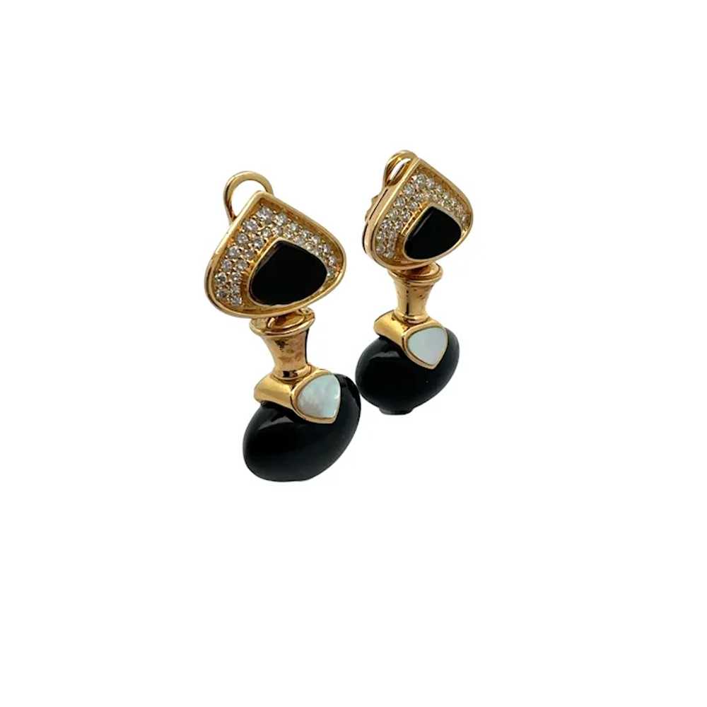 18K Yellow Gold Onyx, Diamond, and Mobe Pearl Ear… - image 3