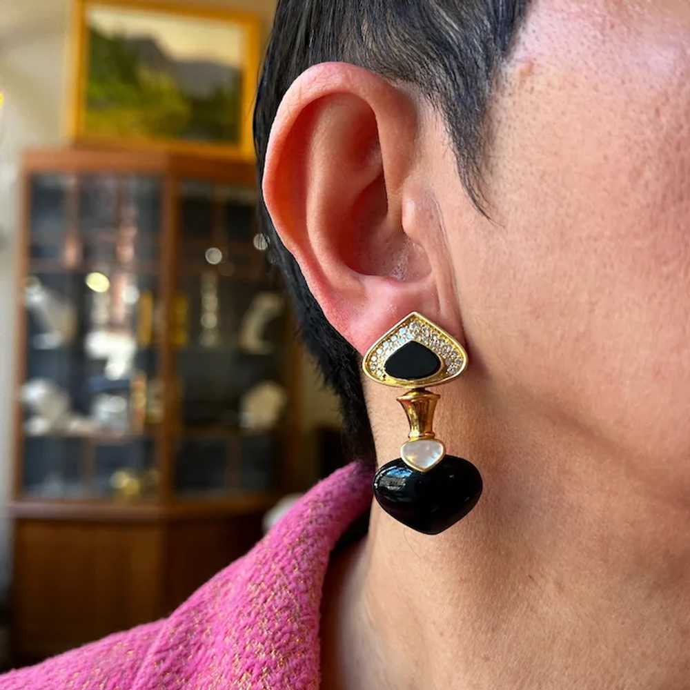 18K Yellow Gold Onyx, Diamond, and Mobe Pearl Ear… - image 4