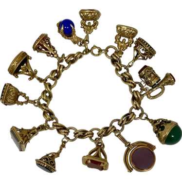 Antique & Vintage Solid 9ct Gold Charm Bracelet Wi