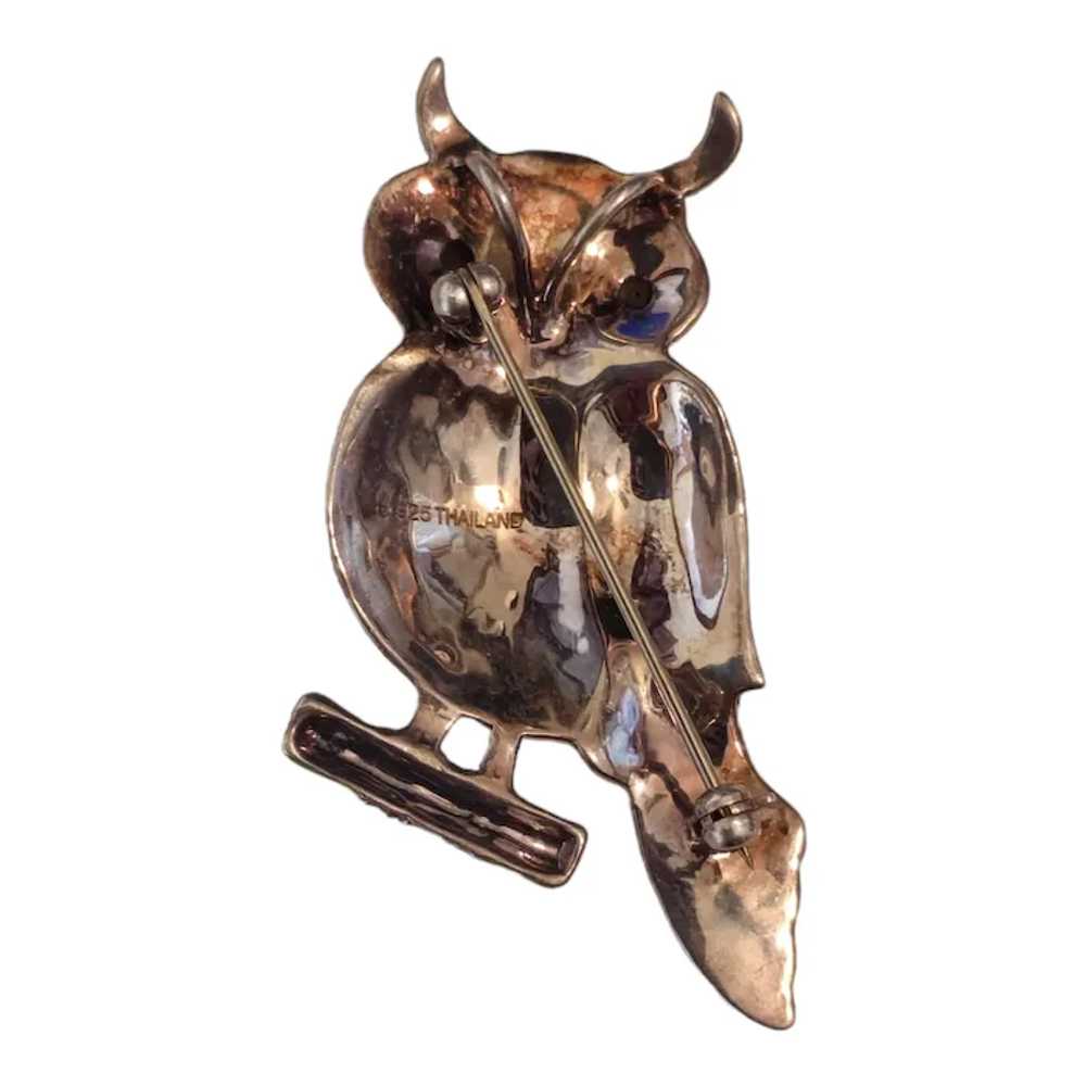 Enamel & Silver & Marcasite Owl Pin - image 2