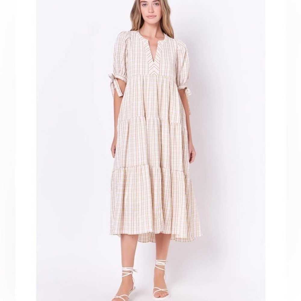 English Factory Gingham Plaid Tiered Dress with B… - image 1