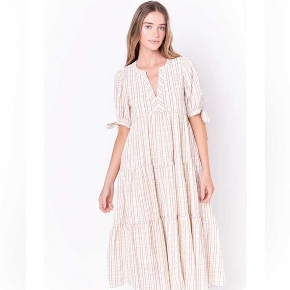 English Factory Gingham Plaid Tiered Dress with B… - image 3