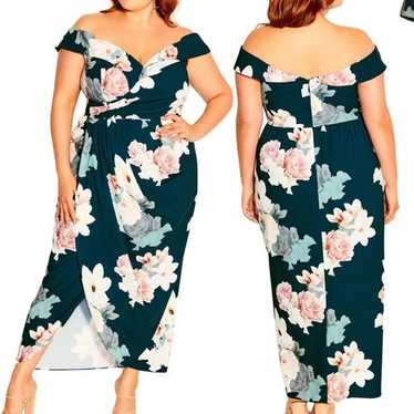 City Chic Emerald Floral Off the Shoulder Maxi Dr… - image 1