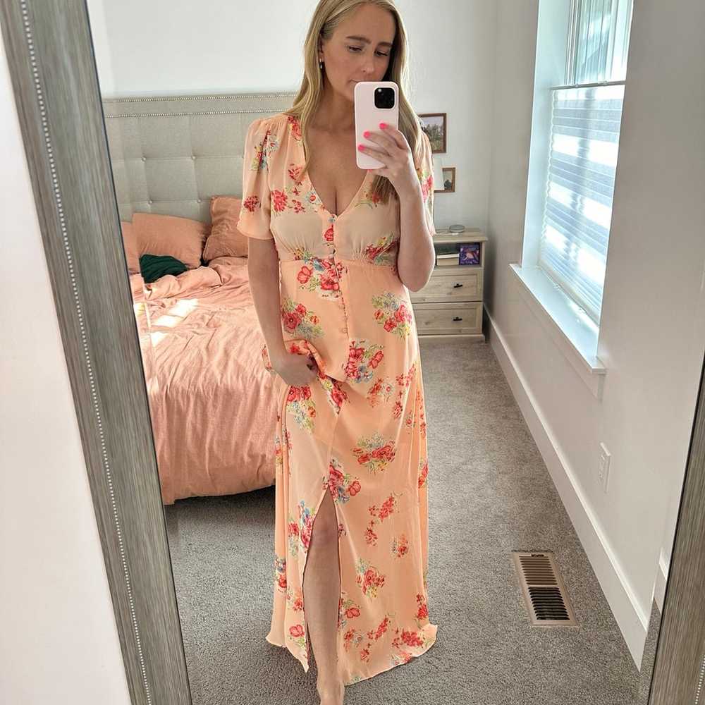 Peach Floral Maxi Dress - image 1