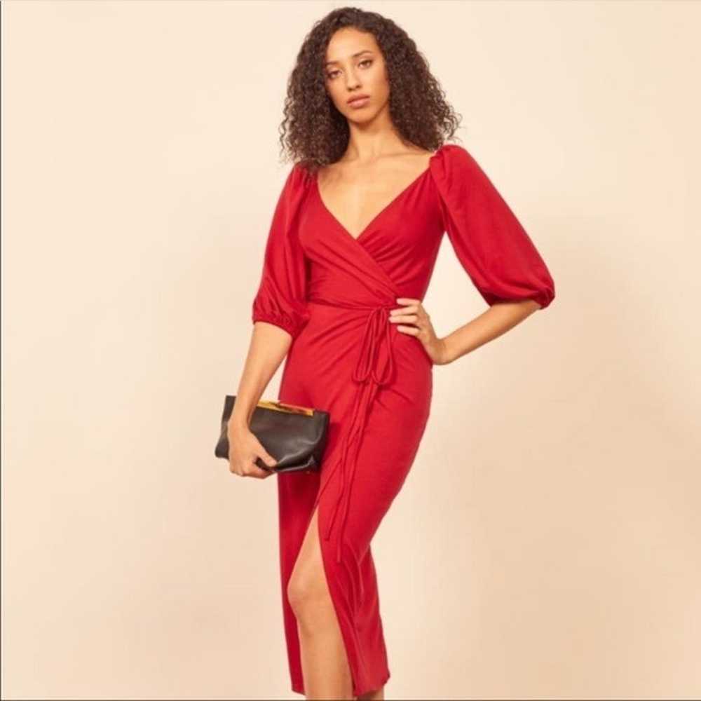 Reformation Calabra Wrap Dress Cherry Red - image 1