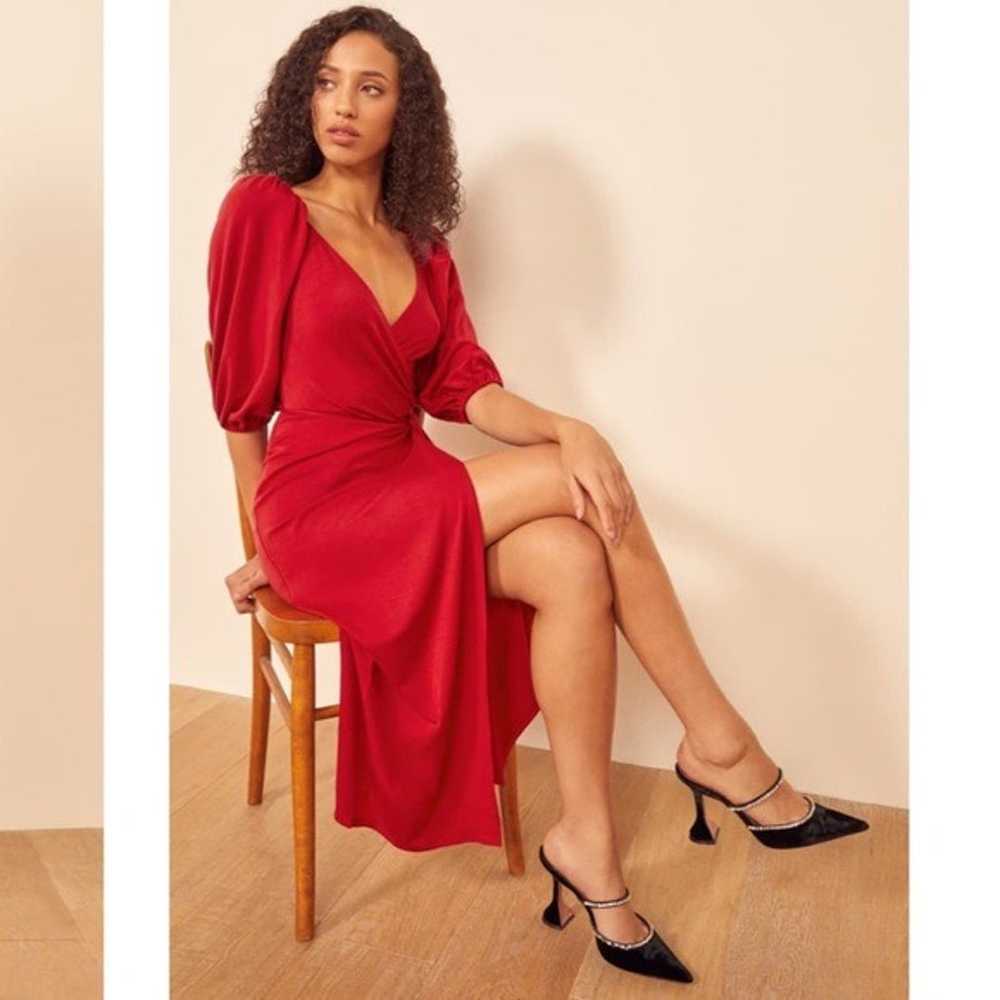 Reformation Calabra Wrap Dress Cherry Red - image 2