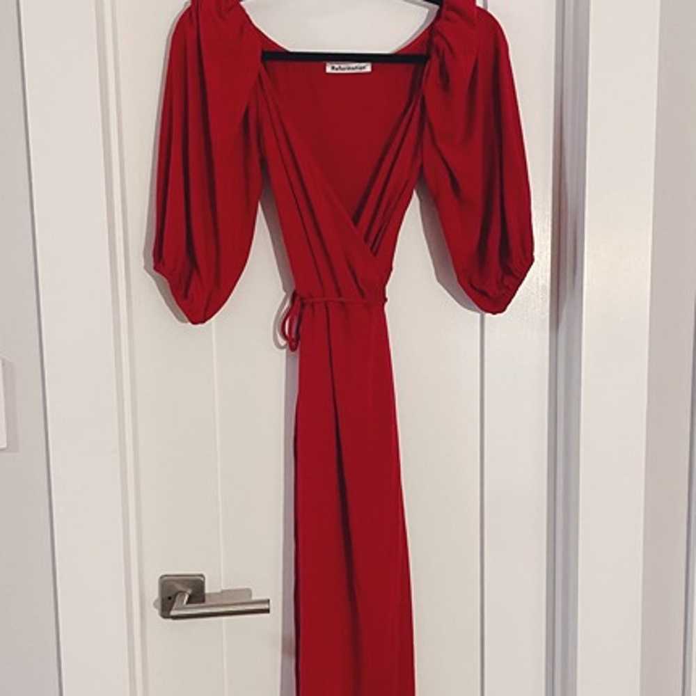 Reformation Calabra Wrap Dress Cherry Red - image 3