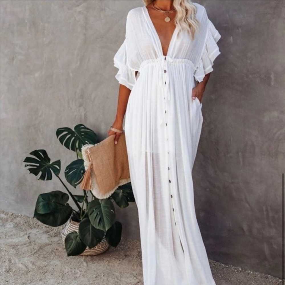 Ruffle Sleeve White Maxi Dress - image 4