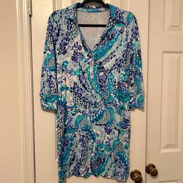 Lilly Pulitzer Ansley Polo Long Sleeve Dress Blue… - image 1