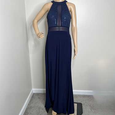 NW Nightway Navy Blue Halter Maxi Gown Dress - image 1